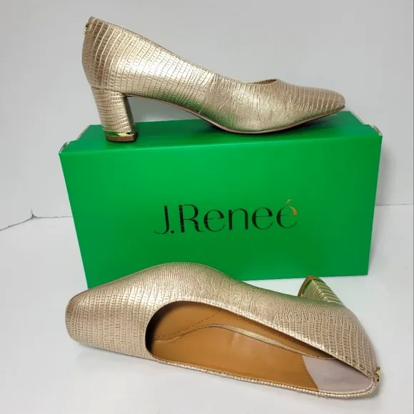 J. Renee Women's Pearl Beige Lizard Print Pump Heel Shoes Size 8.5 M