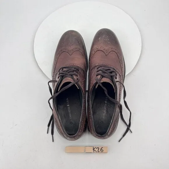 John Varvatos Men Size 9M Brown Tobacco Leather Lace Up Wingtip Derby Dress Shoe