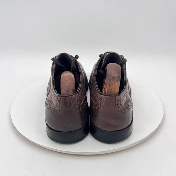 John Varvatos Men Size 9M Brown Tobacco Leather Lace Up Wingtip Derby Dress Shoe
