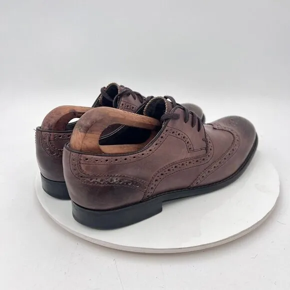 John Varvatos Men Size 9M Brown Tobacco Leather Lace Up Wingtip Derby Dress Shoe
