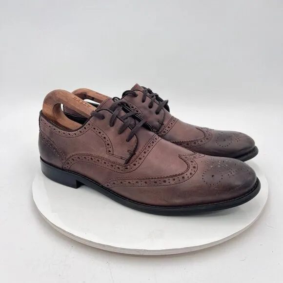 John Varvatos Men Size 9M Brown Tobacco Leather Lace Up Wingtip Derby Dress Shoe