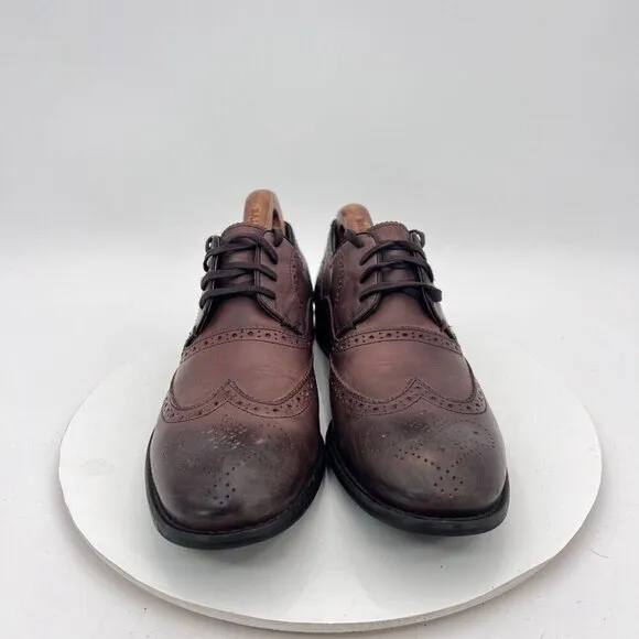 John Varvatos Men Size 9M Brown Tobacco Leather Lace Up Wingtip Derby Dress Shoe