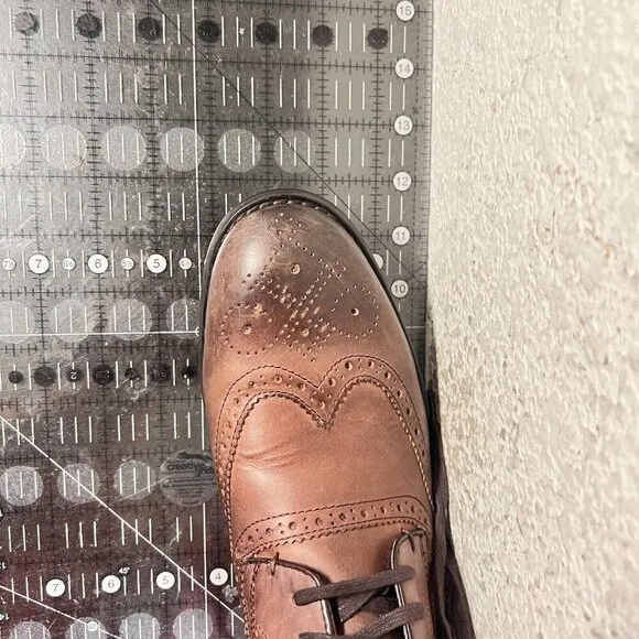 John Varvatos Men Size 9M Brown Tobacco Leather Lace Up Wingtip Derby Dress Shoe