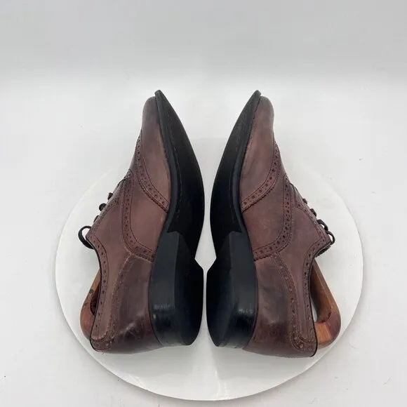 John Varvatos Men Size 9M Brown Tobacco Leather Lace Up Wingtip Derby Dress Shoe