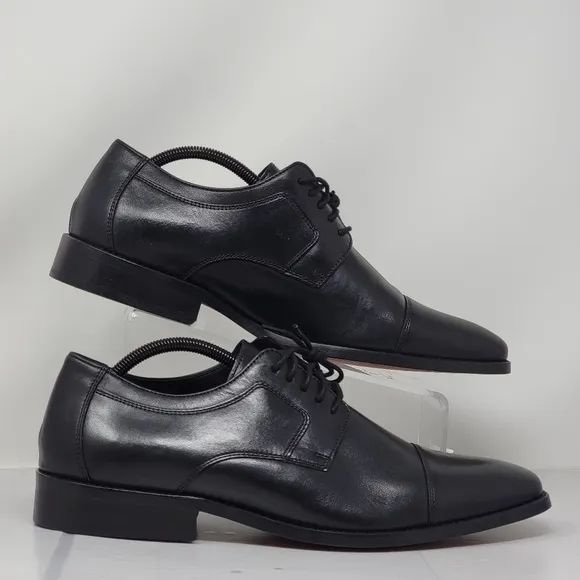 Johnston &amp; Murphy Mens Size 12M Cap Toe Oxford Black Leather Shoes 59 -11567