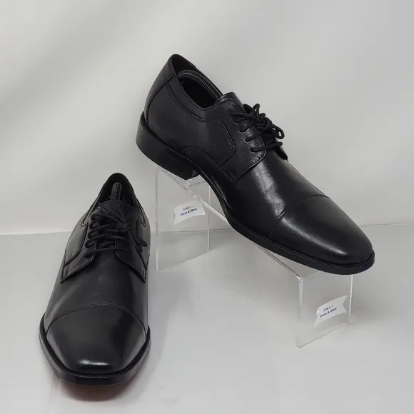 Johnston &amp; Murphy Mens Size 12M Cap Toe Oxford Black Leather Shoes 59 -11567