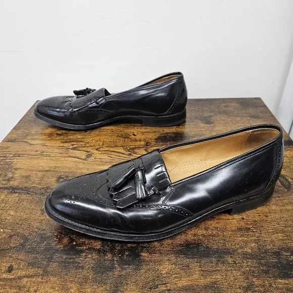 Johnston Murphy Optima Shoes Brogue Wingtips Kiltie Tassel Black Slip On 15D
