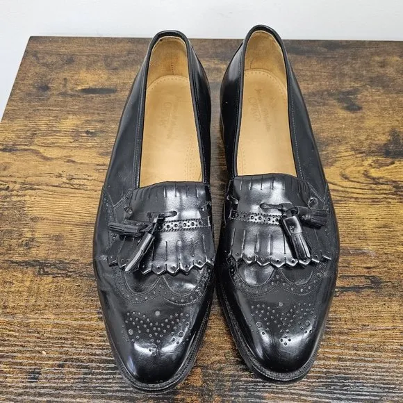 Johnston Murphy Optima Shoes Brogue Wingtips Kiltie Tassel Black Slip On 15D