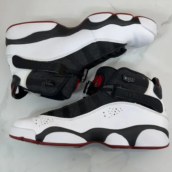 Jordan 6 Rings Basketball Shoes Sneakers White Black Red Youth Size 7Y/ 8.5 W