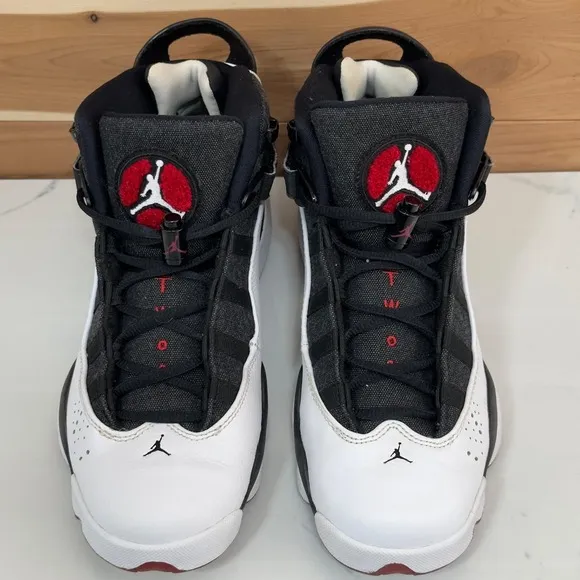 Jordan 6 Rings Basketball Shoes Sneakers White Black Red Youth Size 7Y/ 8.5 W