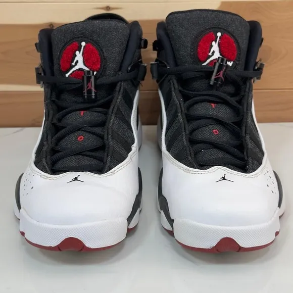 Jordan 6 Rings Basketball Shoes Sneakers White Black Red Youth Size 7Y/ 8.5 W