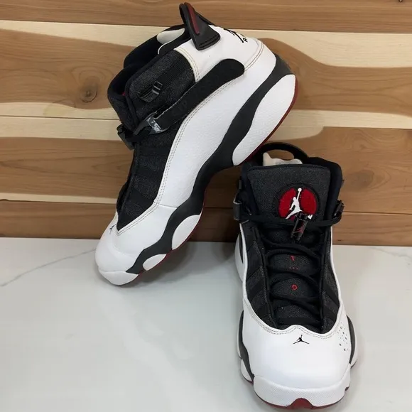 Jordan 6 Rings Basketball Shoes Sneakers White Black Red Youth Size 7Y/ 8.5 W