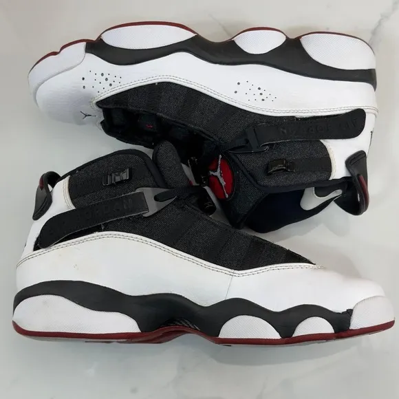 Jordan 6 Rings Basketball Shoes Sneakers White Black Red Youth Size 7Y/ 8.5 W
