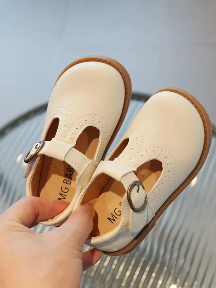 Kids T Strap Leather Shoes Girls Princess Shoes Boys Breathable Flats Mary Janes Black Brown Child Baby Toddlers
