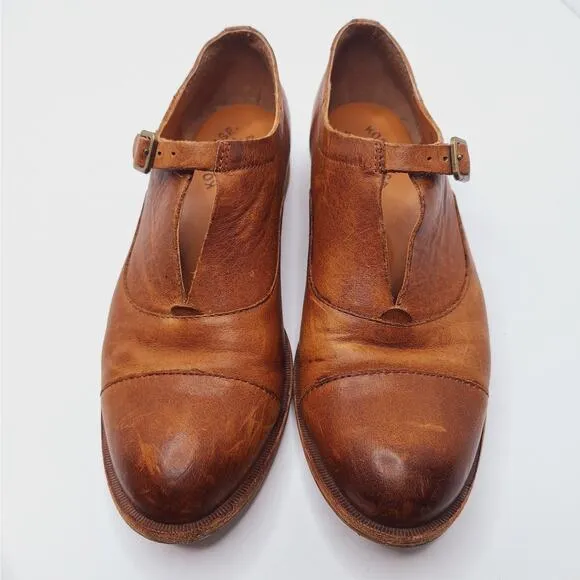 Korkease Niseda Monkstrap Oxford Shoes Brown Leather Cap Toe Women's 8M Academia
