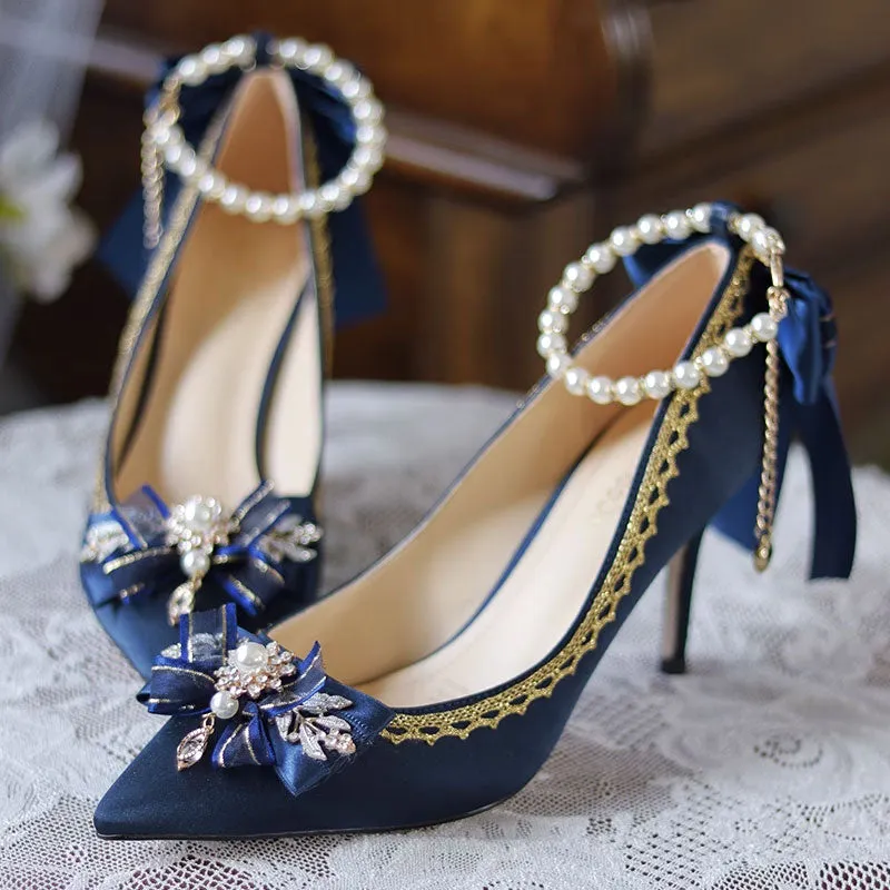 Lace Bow Flower Heels Customized Shoes