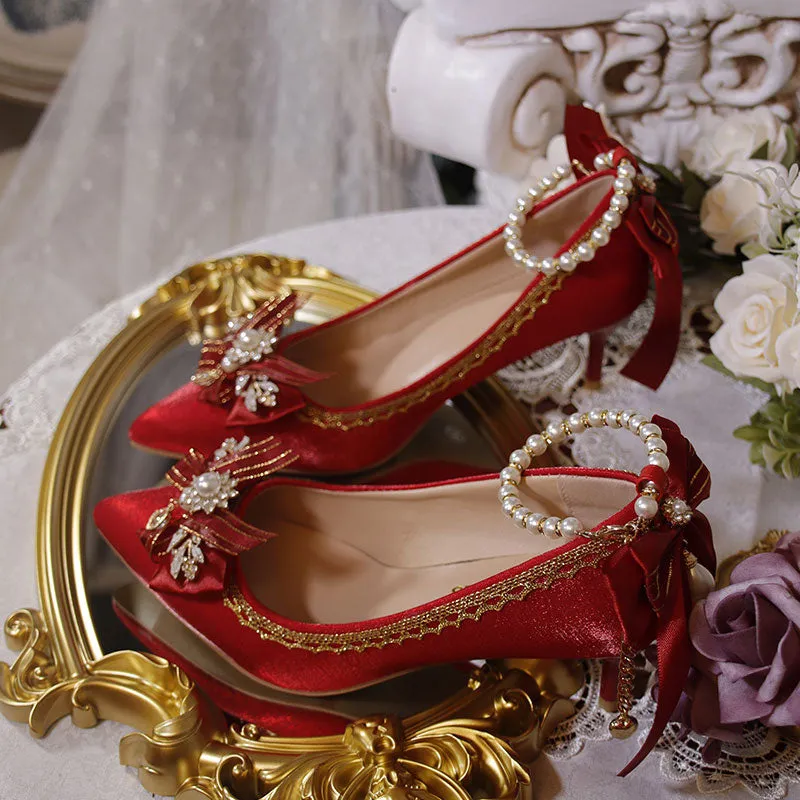 Lace Bow Flower Heels Customized Shoes