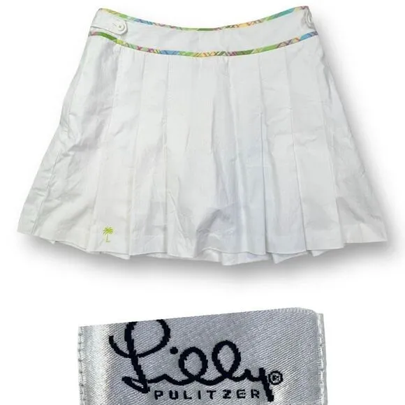LILLY PULITZER Skort Women's 8&quot; White &amp; Plaid Pleated Tennis Golf Skirt