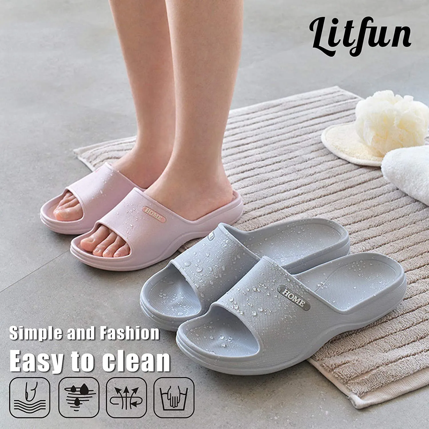 Litfun Soft Sandals Slides for Women Men Lightweight Beach Pool Shower Shoes Bathroom Slippers