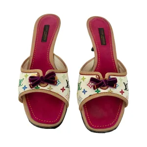 Louis Vuitton White Multicolor Logo Kitten Heels