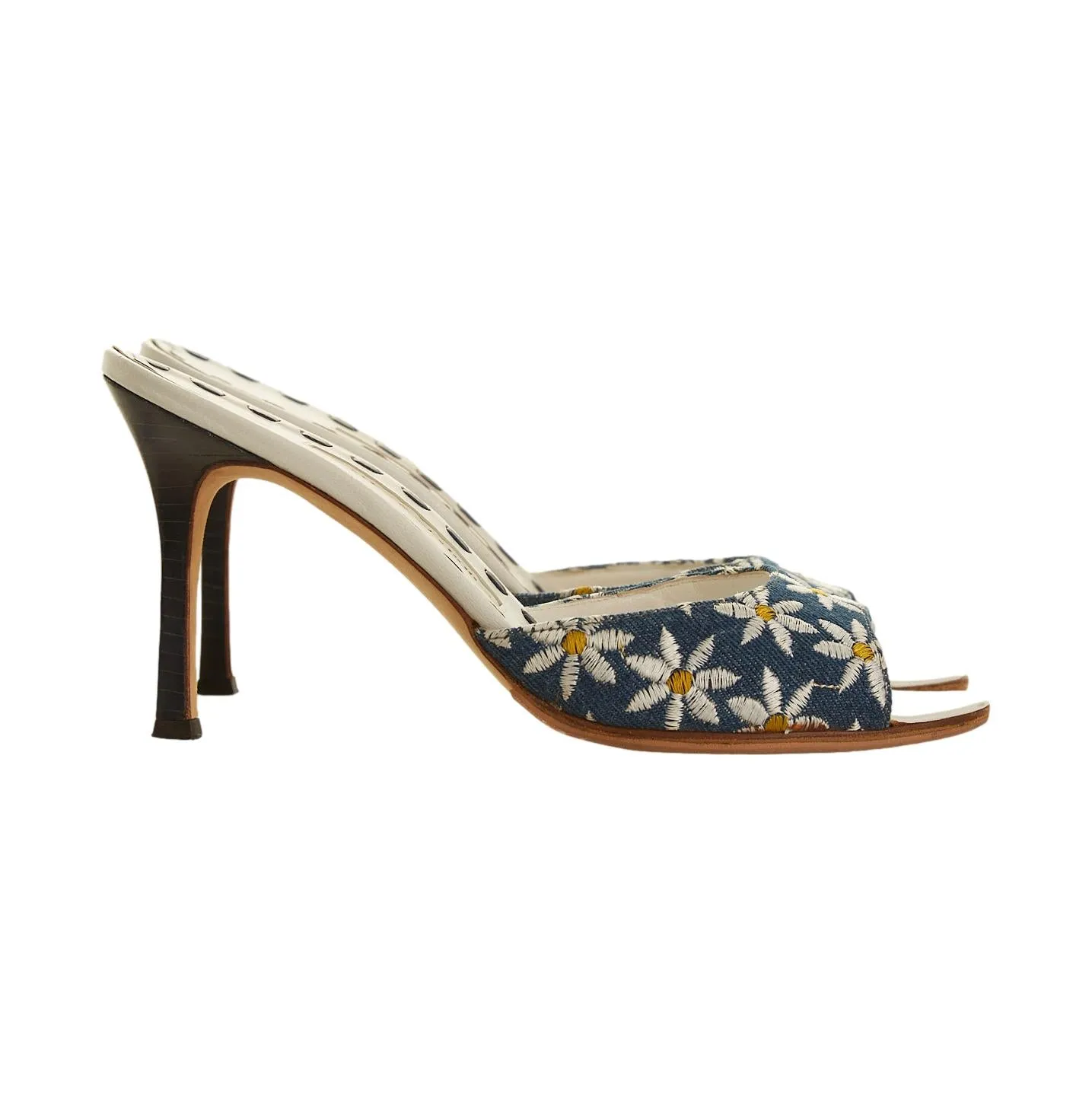 Manolo Blahnik Denim Daisy Heels