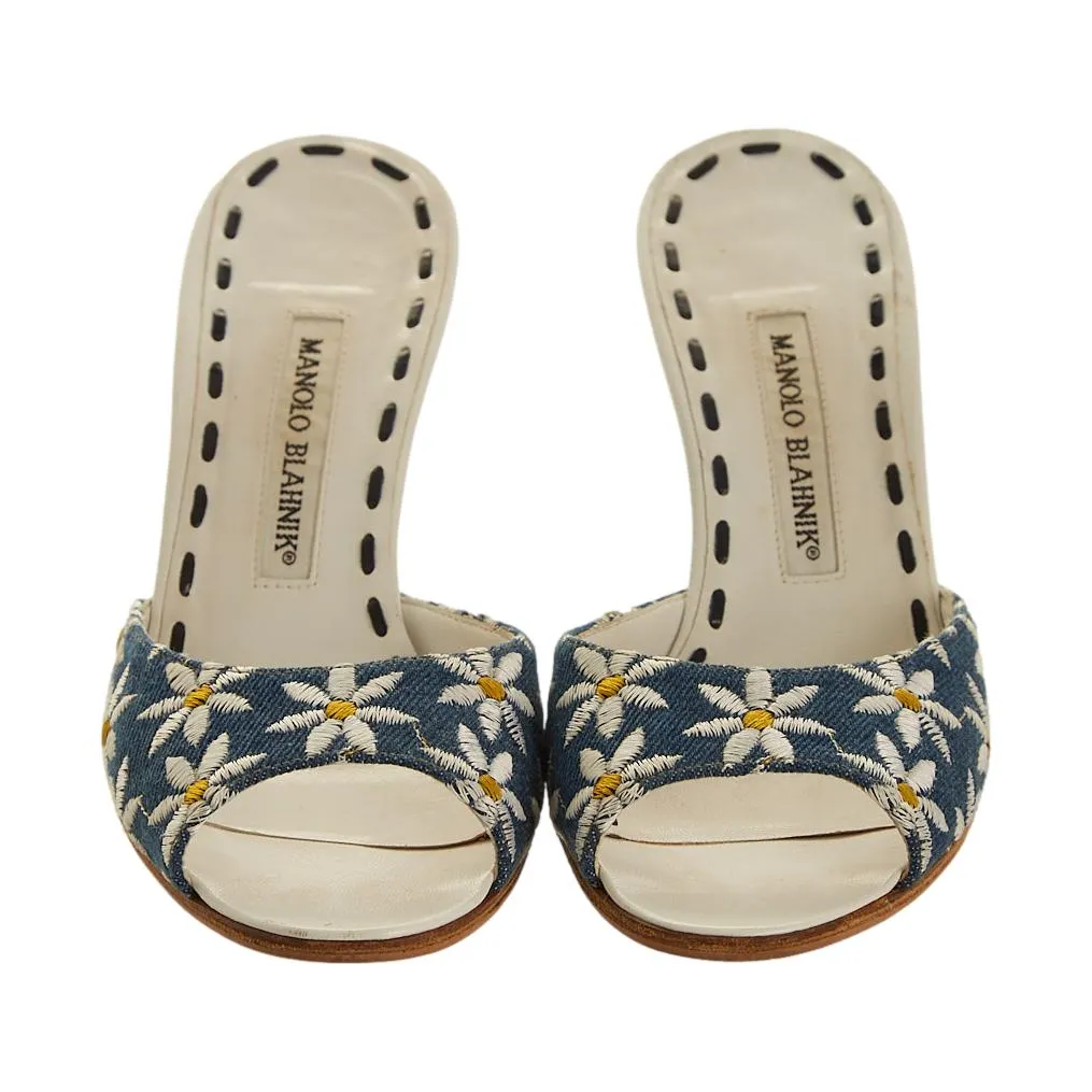 Manolo Blahnik Denim Daisy Heels