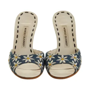 Manolo Blahnik Denim Daisy Heels