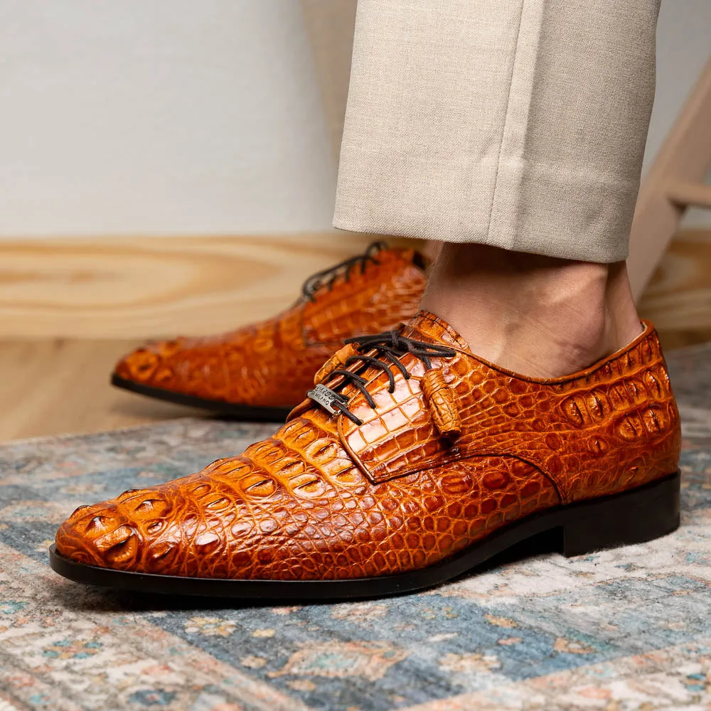 Marco Di Milano Nilo Brandy Hornback Crocodile Derby Oxford Dress Shoes