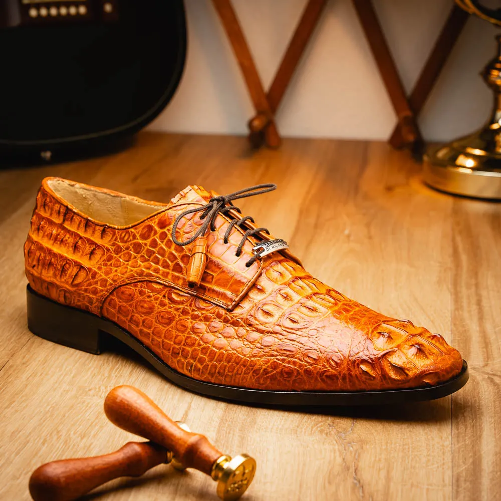 Marco Di Milano Nilo Brandy Hornback Crocodile Derby Oxford Dress Shoes