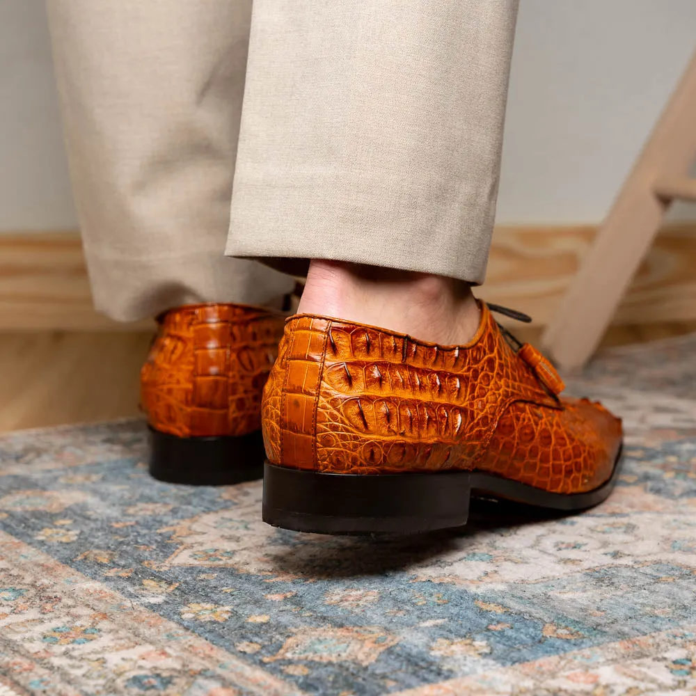 Marco Di Milano Nilo Brandy Hornback Crocodile Derby Oxford Dress Shoes