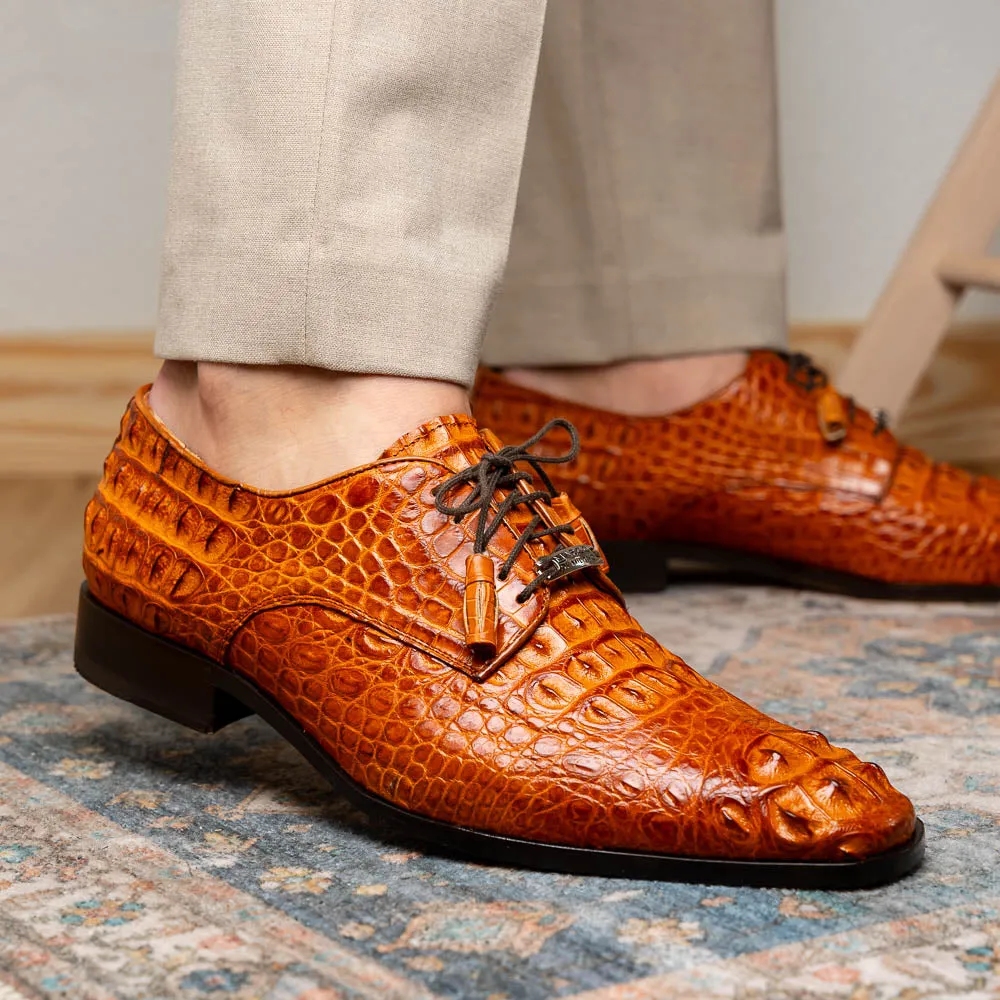 Marco Di Milano Nilo Brandy Hornback Crocodile Derby Oxford Dress Shoes