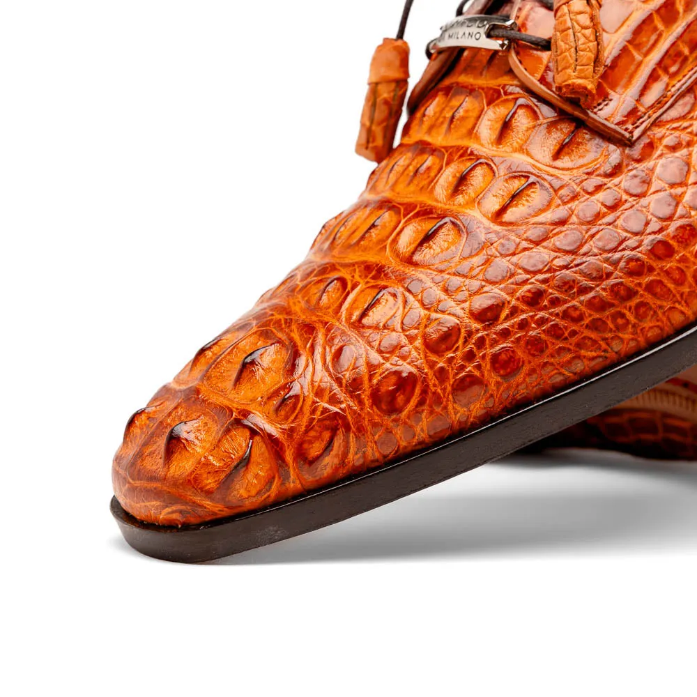 Marco Di Milano Nilo Brandy Hornback Crocodile Derby Oxford Dress Shoes