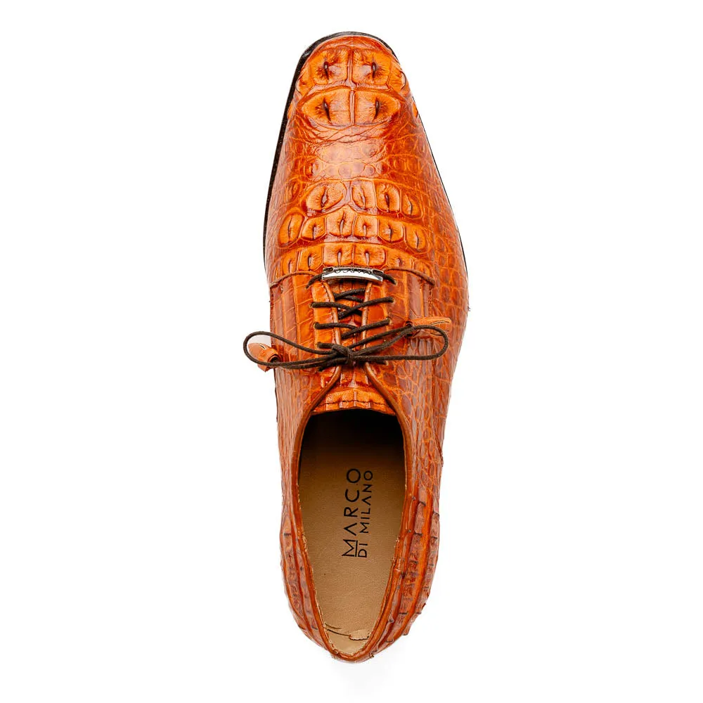 Marco Di Milano Nilo Brandy Hornback Crocodile Derby Oxford Dress Shoes