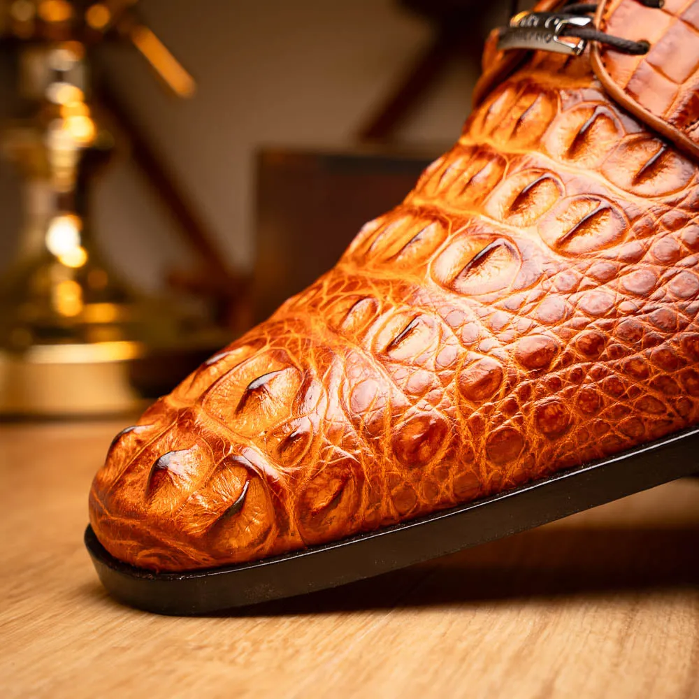 Marco Di Milano Nilo Brandy Hornback Crocodile Derby Oxford Dress Shoes