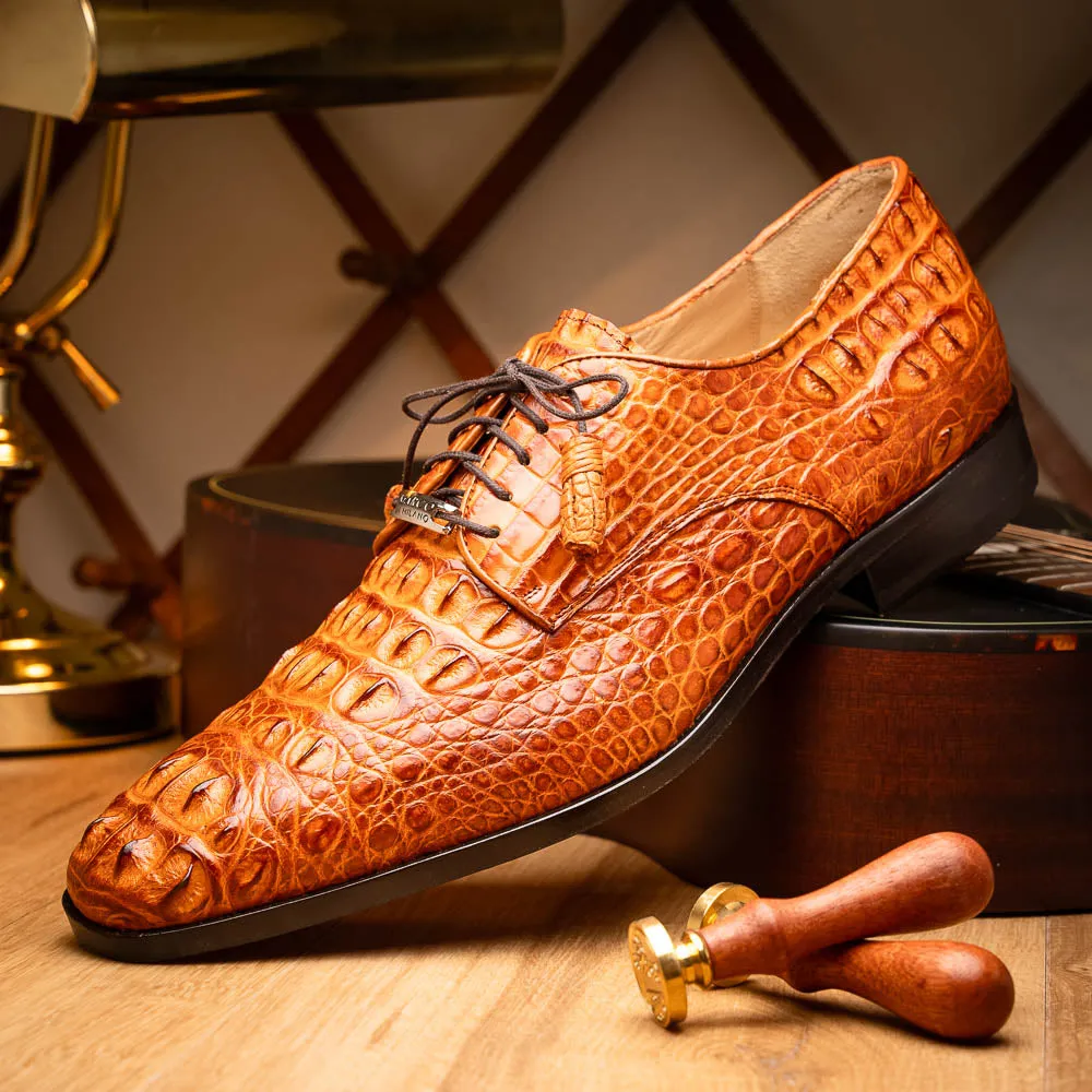 Marco Di Milano Nilo Brandy Hornback Crocodile Derby Oxford Dress Shoes