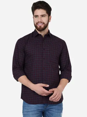 Maroon Checked Slim Fit Semi Casual Shirt | JadeBlue