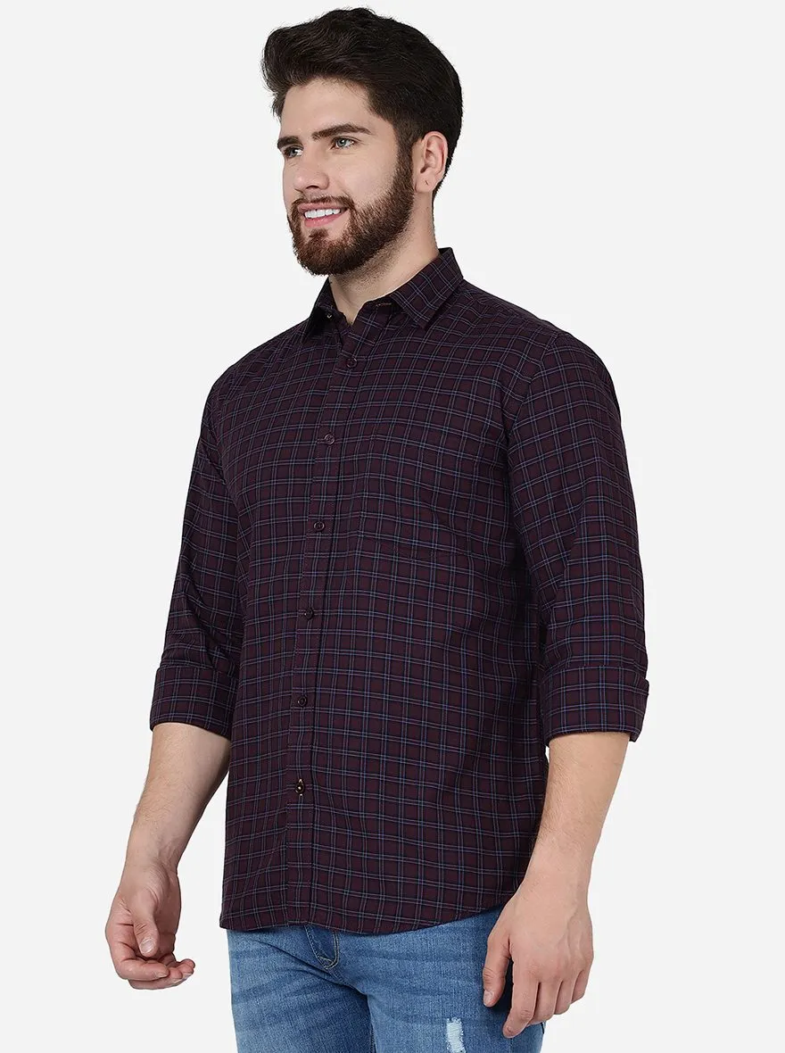 Maroon Checked Slim Fit Semi Casual Shirt | JadeBlue