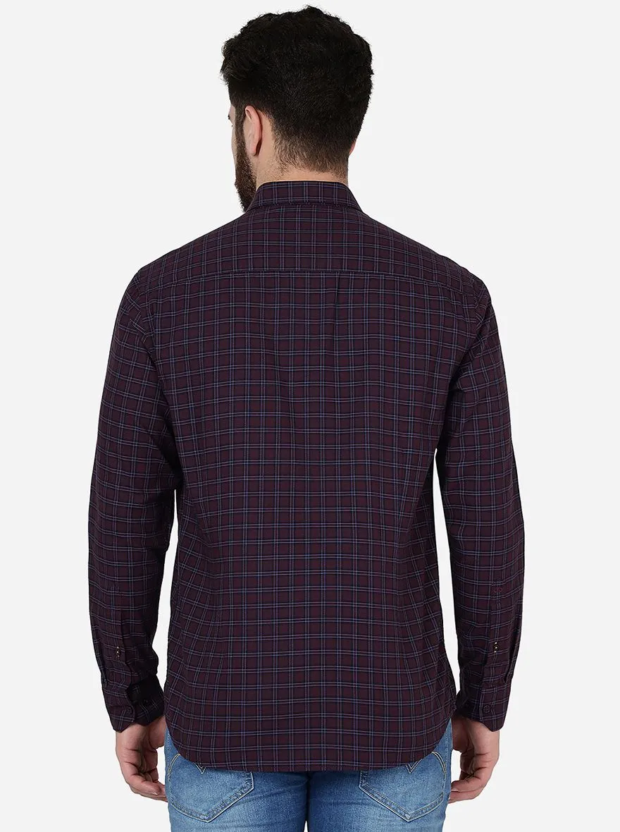 Maroon Checked Slim Fit Semi Casual Shirt | JadeBlue