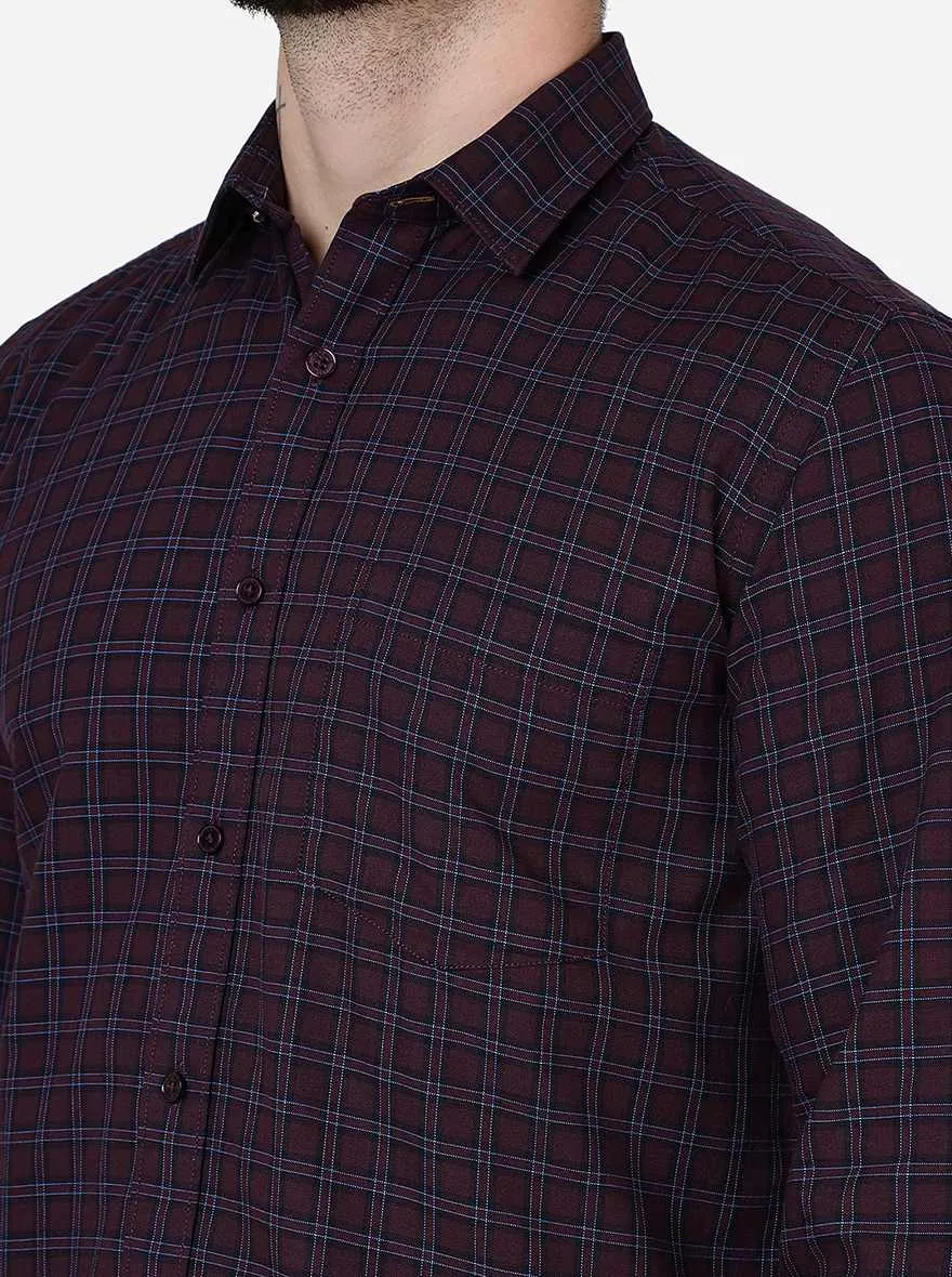 Maroon Checked Slim Fit Semi Casual Shirt | JadeBlue
