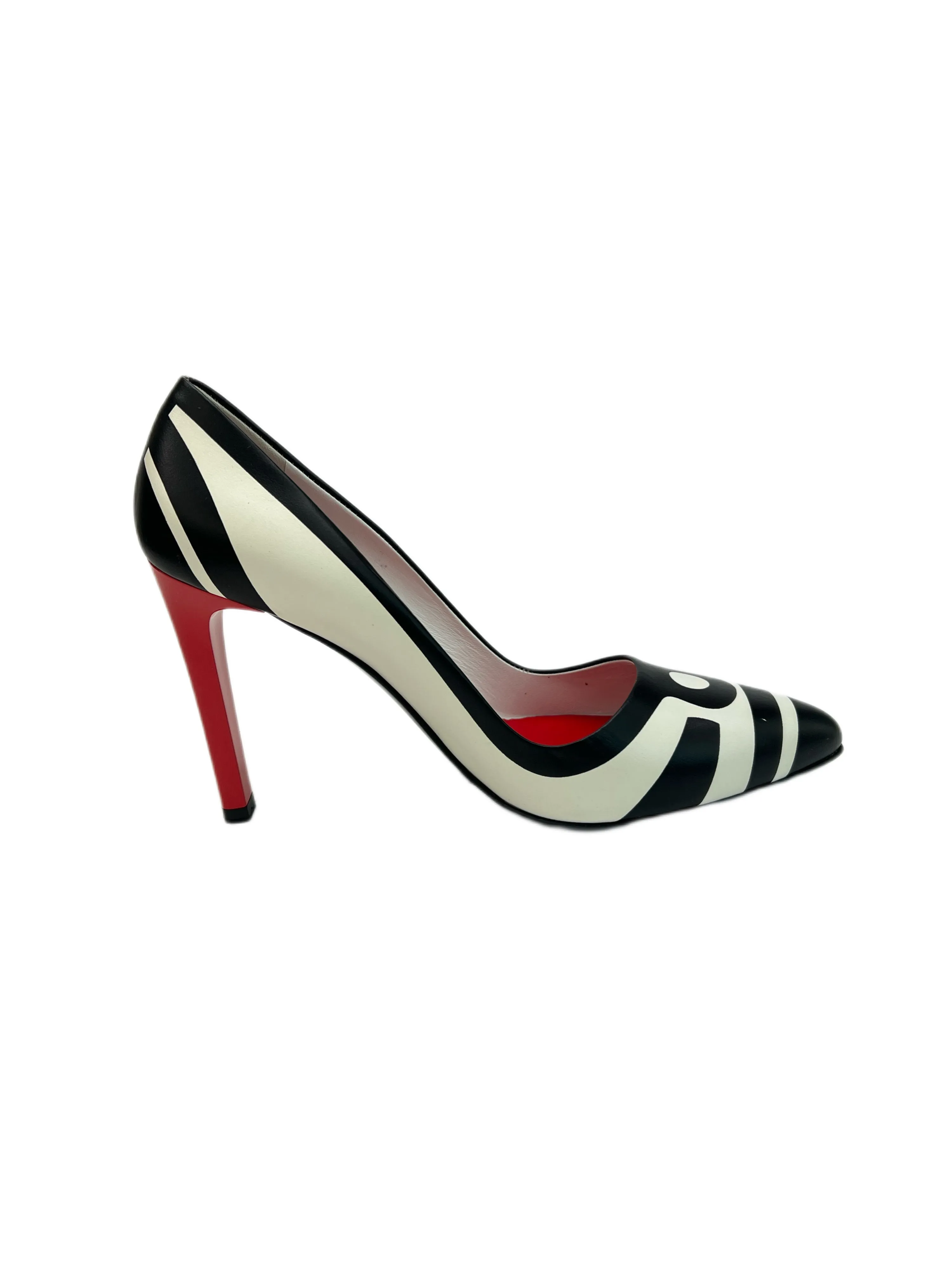 Max Mara Women's Bianco Vbea Striped Stiletto Heel Pumps Size 9 NWB