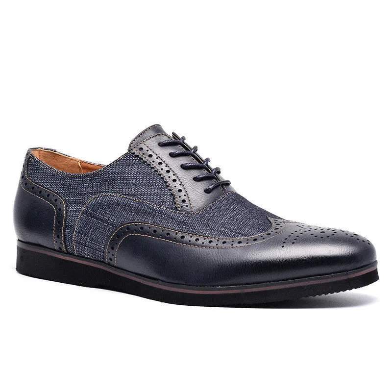 Men Casual Shoes Z6 brand Handmade breathable comfortable jeans PU Brogue men shoes #W6653