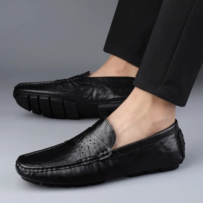 Men Shoes Leather Comfy Loafers Soft Sole Shoes
