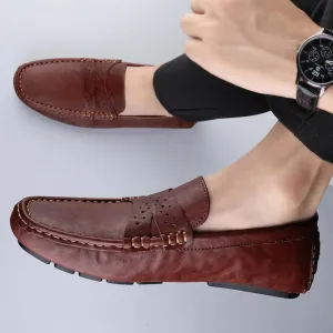 Men Shoes Leather Comfy Loafers Soft Sole Shoes