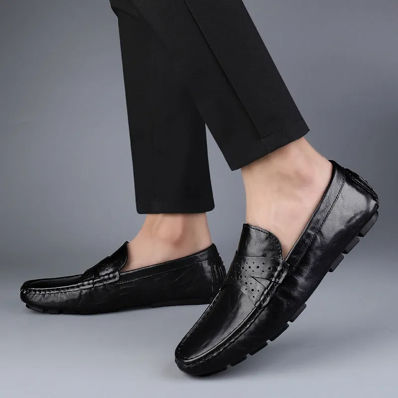 Men Shoes Leather Comfy Loafers Soft Sole Shoes