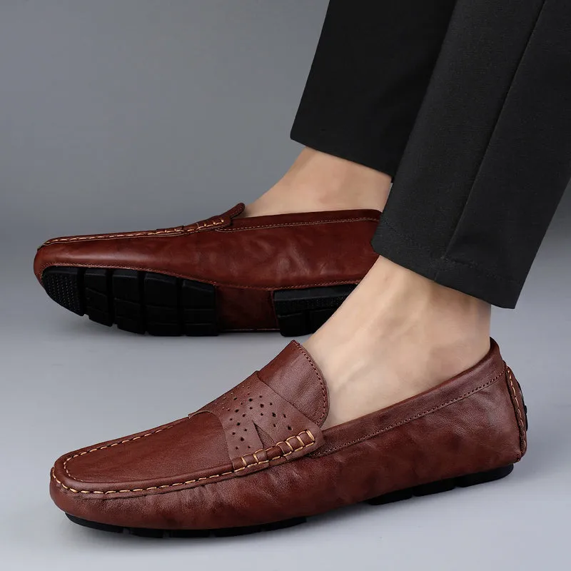 Men Shoes Leather Comfy Loafers Soft Sole Shoes