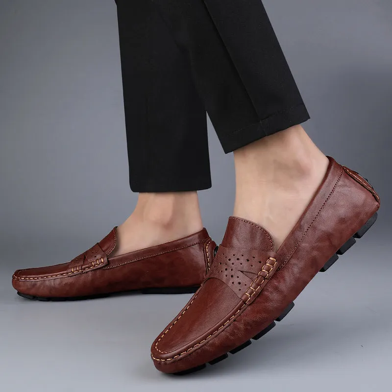 Men Shoes Leather Comfy Loafers Soft Sole Shoes
