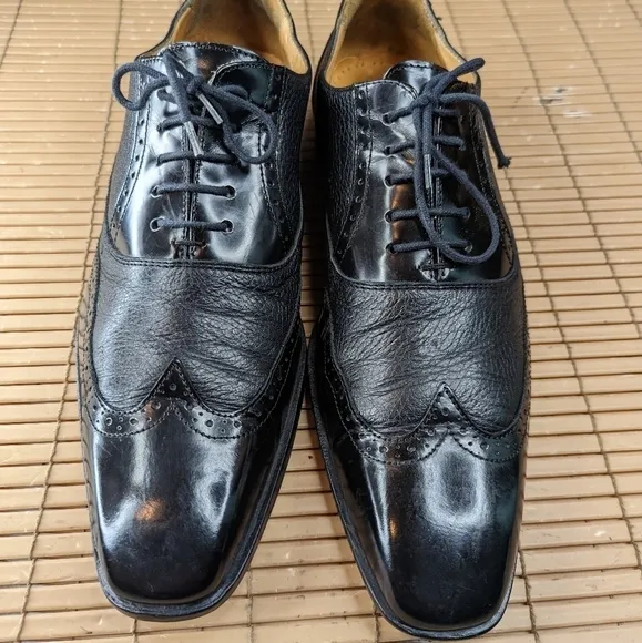MERCANTI FIORENTINI Men's Black Leather Wing Tip Balmoral Dress Oxford Shoes Siz