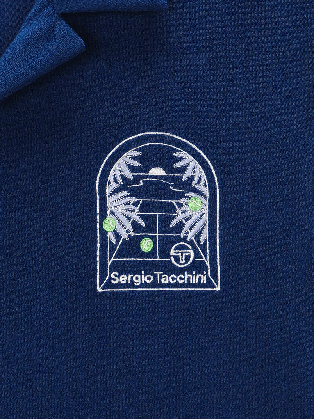 Monte Carlo Terry Button-Up Cabana Shirt- Navy