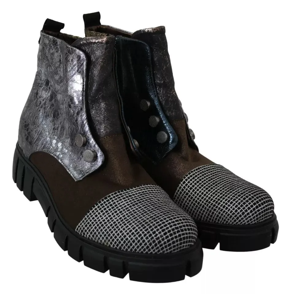 Multicolor Leather Suede Zipper Ankle Boots Shoes