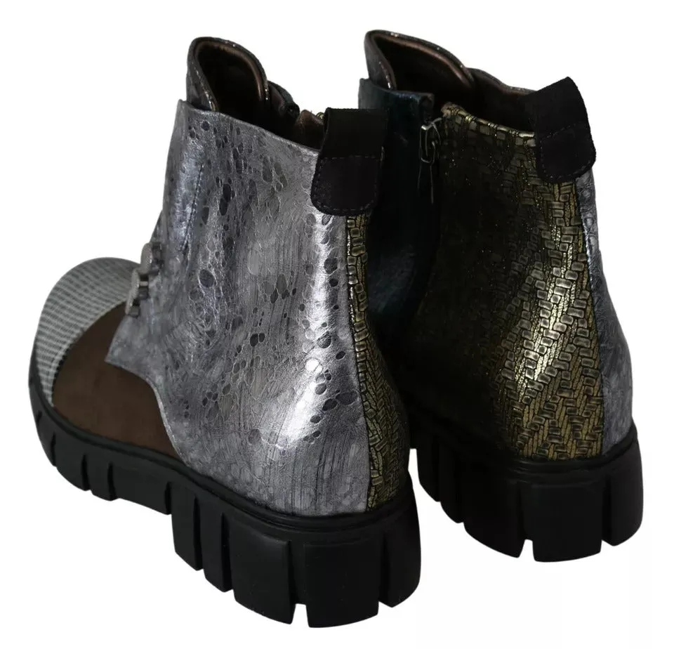 Multicolor Leather Suede Zipper Ankle Boots Shoes